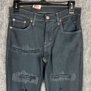 Levis Jeans Mens 28 Slim 511 Tapered Stretch Denim Low Rise Dark Wash Distressed